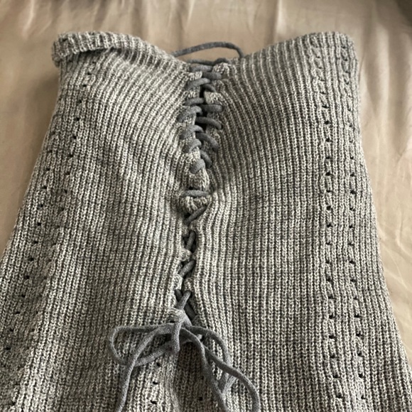 Grey knit sweater with tie up detail in the back! - Picture 3 of 5